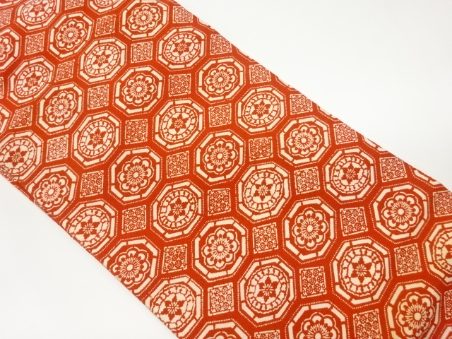 JAPANESE KIMONO / VINTAGE NAGOYA OBI / CHIRIMEN / KATAZOME / FLOWER CREST & SHOKKOMON PATTERN